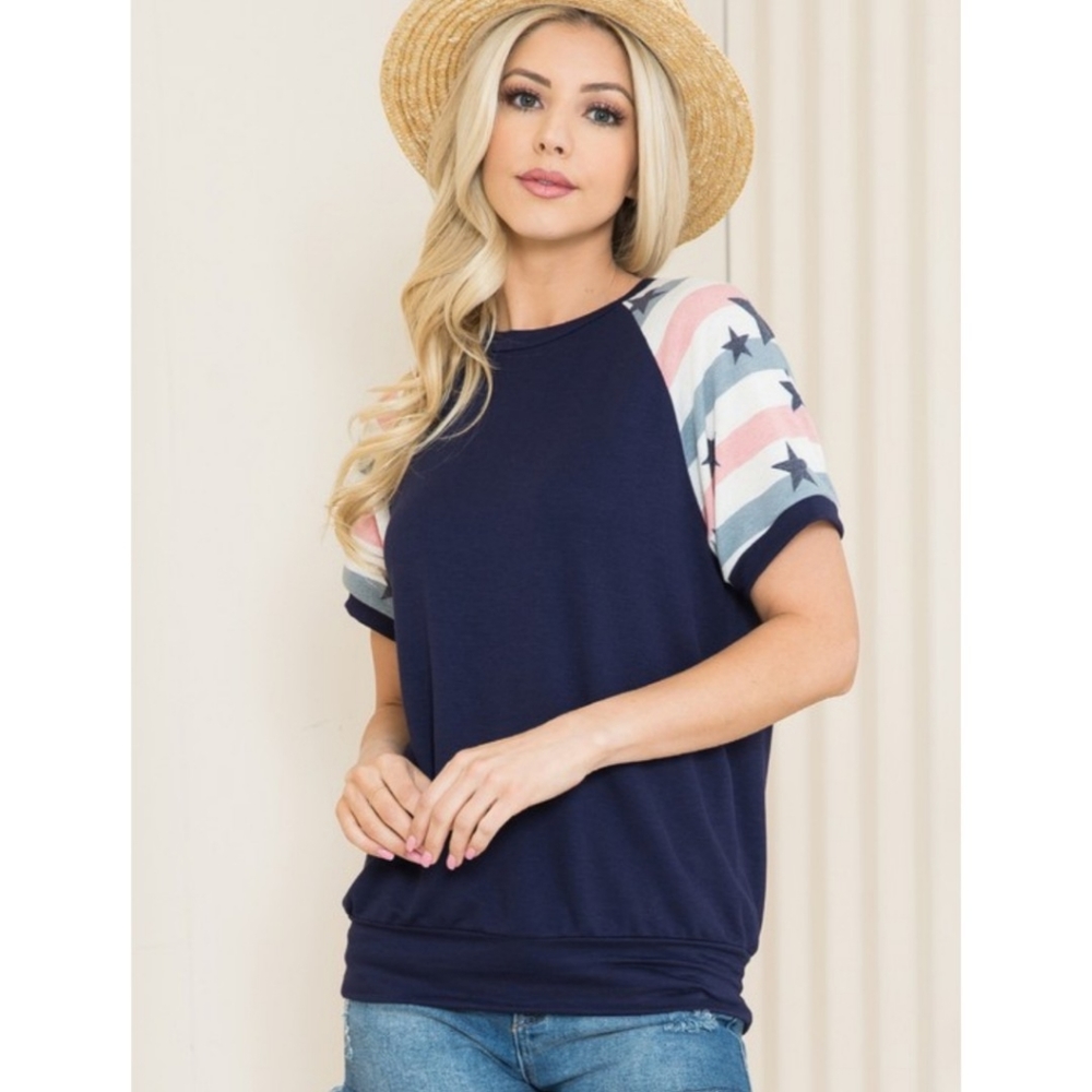 LAST ONE! 1X Patriotic Navy Stars & Stripes Top